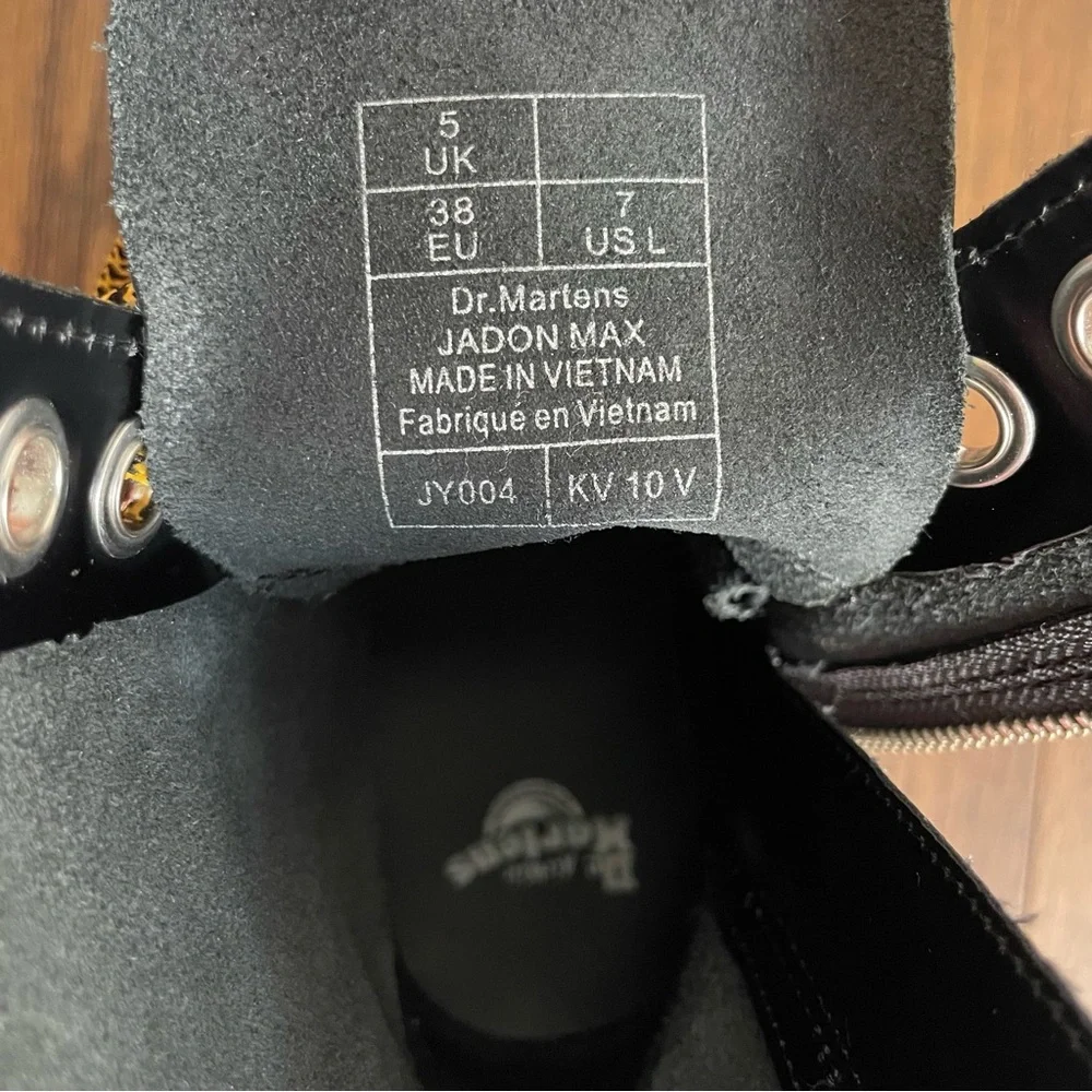 Dr. Martens Black Leather Platform Combat Boots with Yellow Accents - Picture 10 of 13
